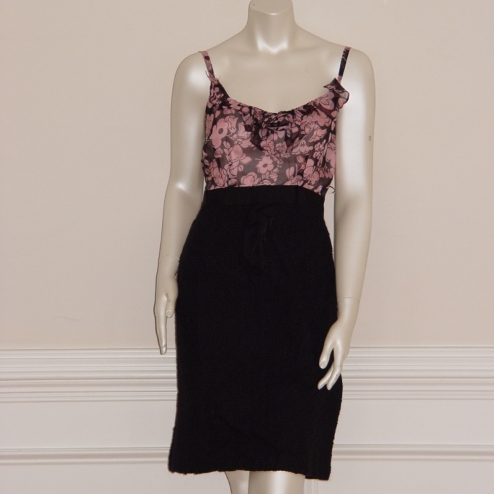 MILLY ROSE/BLACK ROSETTE COMBO DRESS - US 6 - Picture 2 of 6